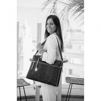 Bolso Carpeta Maletín mujer en lona y piel vacuno color burdeos- Vintage