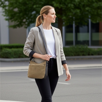 Bolso góndola mujer en piel vacuno color topo/negro- Natural