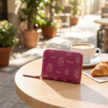 Monedero mujer en lona y piel vacuno color burdeos - Vintage