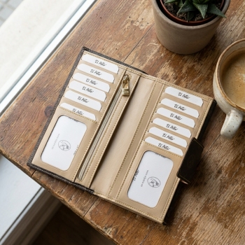 Cartera mujer en lona y piel vacuno color marrón - Vintage