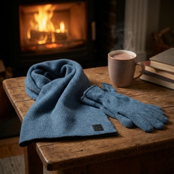 Conjunto guante y bufanda Oxford azul-El Potro