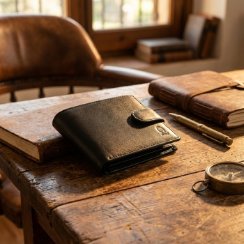 Cartera billetera con monedero interior hombre en piel vacuno color negro - Box