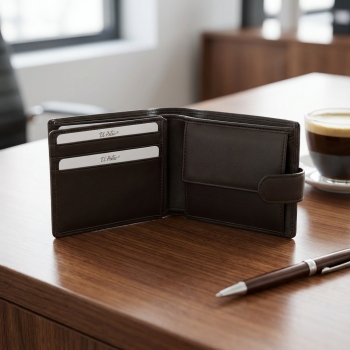 Cartera billetera con monedero interior hombre en piel vacuno color marrón -Box