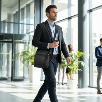 Bolso pequeño de bandolera de hombre en piel vacuno color negro - Box