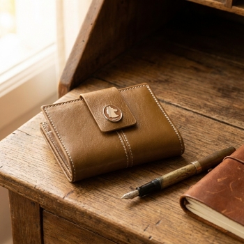 Cartera pequeña de mujer mediana en piel vacuno color cuero - NEW ORIGEN