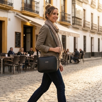 Bolso bandolera pequeña mujer en lona color negro-Angula