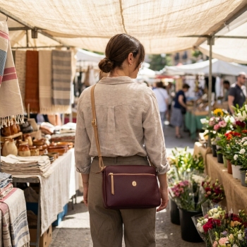 Bolso bandolera grande de mujer en piel vacuno color burdeos- Oasis