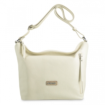 Bolso Hobo mediano mujer  en piel vacuno color beige- A Z A H A R