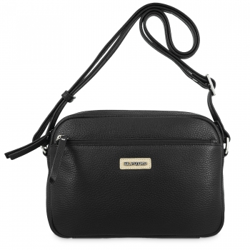 Bolso bandolera mediano 3 cremalleras en piel vacuno color negro - A Z A H A R