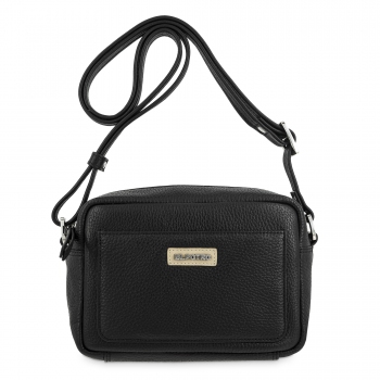 Bolso bandolera pequeño con cremallera en piel vacuno color negro - A Z A H A R