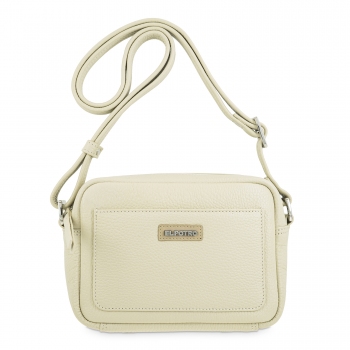 Bolso bandolera pequeño con cremallera en piel vacuno color beige - A Z A H A R