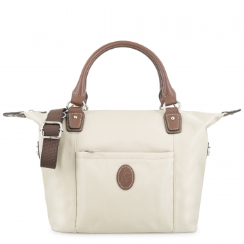 Bolso Tote mujer en lona y piel vacuno color beige-cuero-Paris