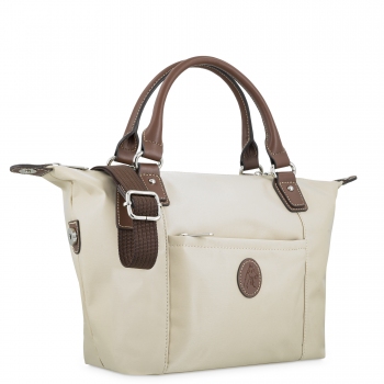 Bolso Tote mujer en lona y piel vacuno color beige-cuero-Paris