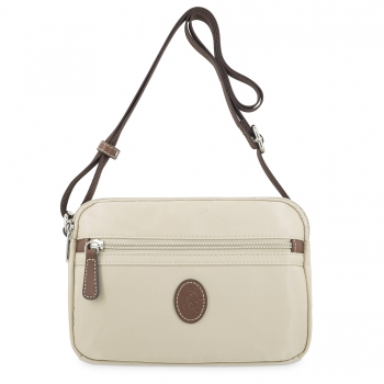 Bolso bandolera mujer en lona y piel vacuno color beige y cuero-Paris
