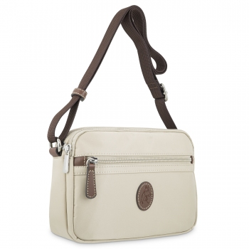 Bolso bandolera mujer en lona y piel vacuno color beige y cuero-Paris