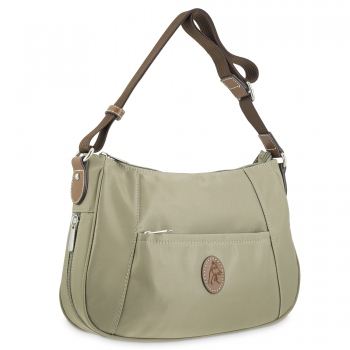 Bolso góndola bandolera de mujer en lona y piel vacuno color azul y cuero-Paris