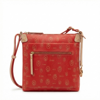 Bolso Bandolera mujer en lona y piel vacuno color rojo - Vintage