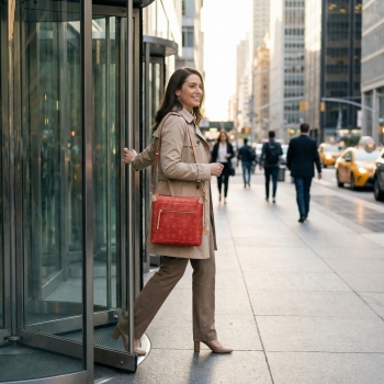 Bolso Bandolera mujer en lona y piel vacuno color rojo - Vintage