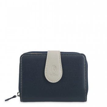 Cartera monedero de cremallera de mujer en piel vacuno color azul - N A T U R E