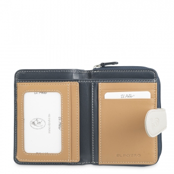 Cartera monedero de cremallera de mujer en piel vacuno color azul - N A T U R E