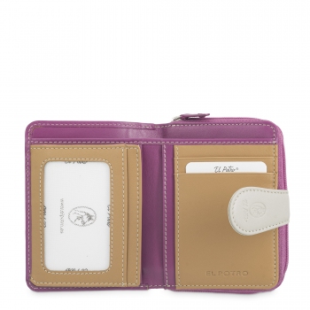 Cartera monedero de cremallera de mujer en piel vacuno color rosa - N A T U R E