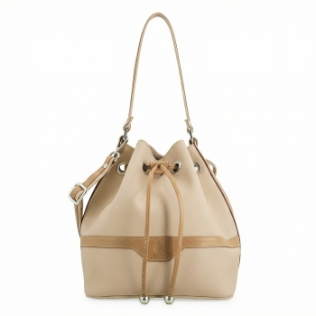 Bolso saco mujer en lona y piel vacuno color blanco - Base