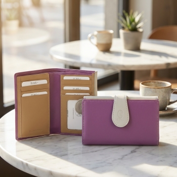 Cartera con monedero de mujer en piel vacuno color rosa- N A T U R E