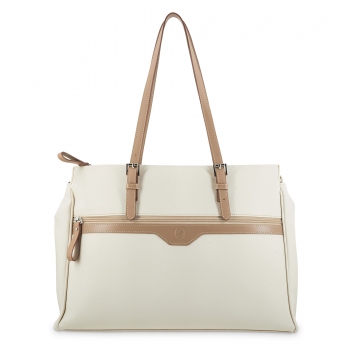 Bolso carpeta de mujer en lona y piel vacuno color beige - Base