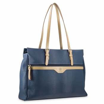 Bolso carpeta de mujer en lona y piel vacuno color azul El Potro