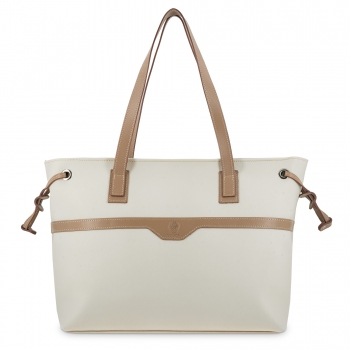 Bolso cesta de mujer en lona y piel vacuno color beige - El Potro