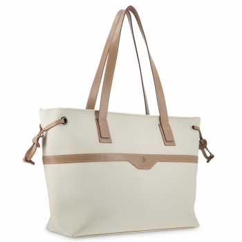 Bolso cesta de mujer en lona y piel vacuno color beige - El Potro