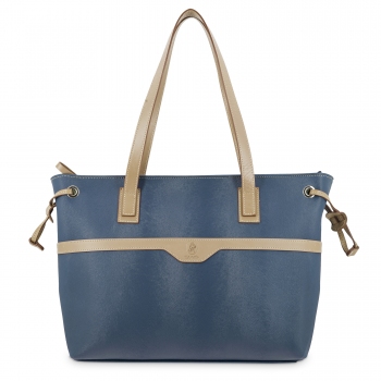 Bolso cesta de mujer en lona y piel vacuno color azul- El Potro