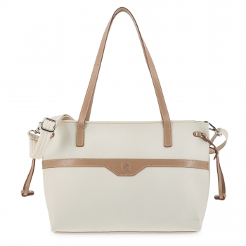 Bolso cesta bandolera de mujer en lona y piel vacuno color beige - El Potro