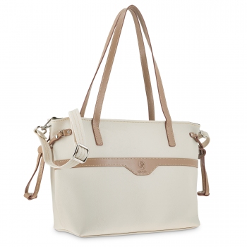 Bolso cesta bandolera de mujer en lona y piel vacuno color beige - El Potro