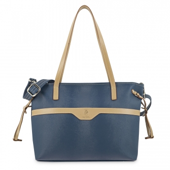 Bolso cesta bandolera de mujer en lona y piel vacuno color azul- El Potro