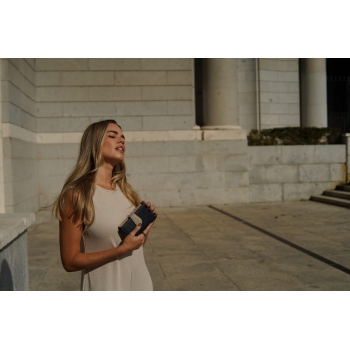 Cartera con monedero de mujer en piel vacuno color azul - N A T U R E